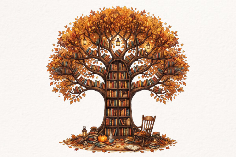 Autumn Book Tree PNG example image 1