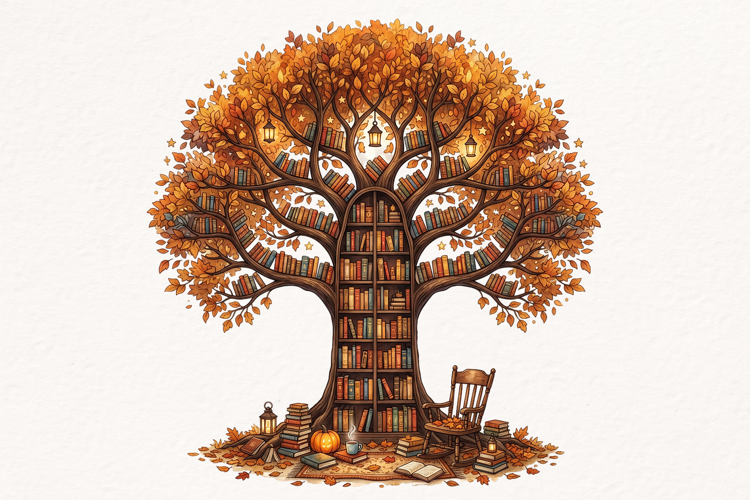 Autumn Book Tree PNG