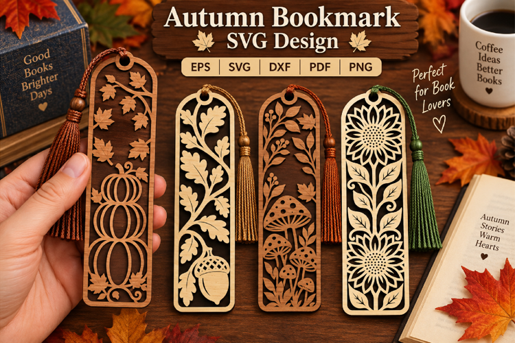 Autumn Bookmark Design, Fall Bookmark Laser Cut