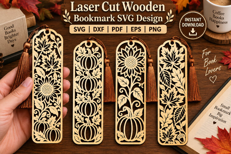 Autumn Bookmarks Laser Cut File, Fall Bookmark SVG example image 1
