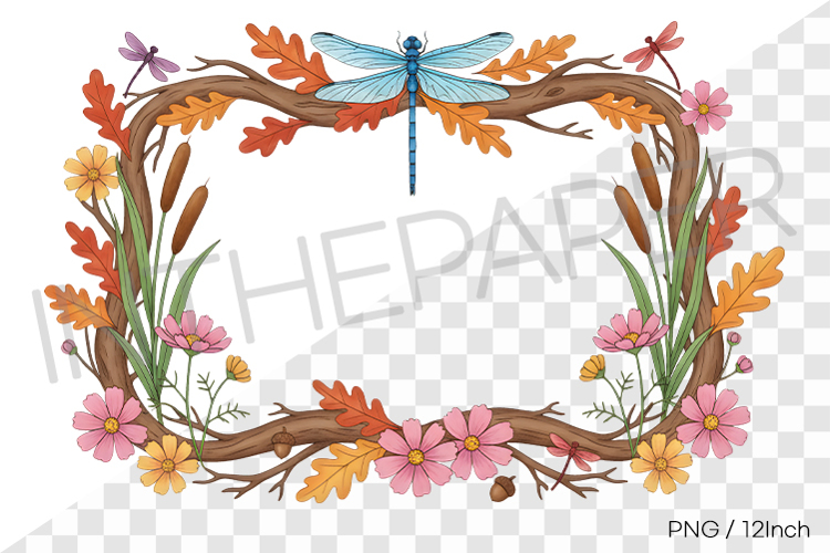 Dragonfly Twig Horizontal PNG fall Clipart Illustration