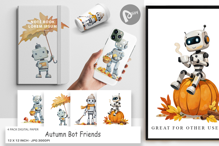 Digital Paper Autumn Bot Friends