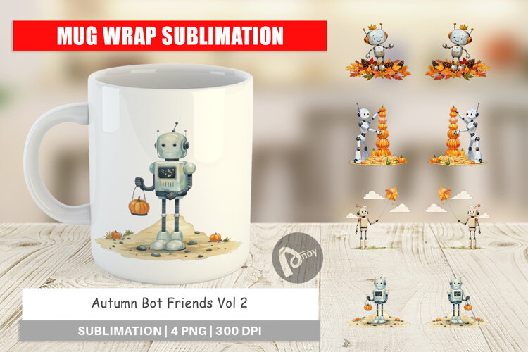 Mug Wrap Autumn Bot Friends example image 1