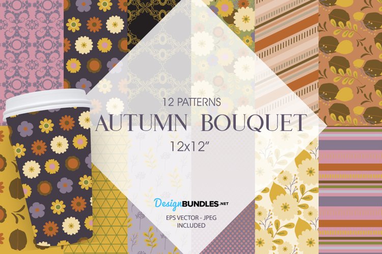 Autumn Bouquet Digital Papers, Autumn Bouquet Vector Pattern example image 1