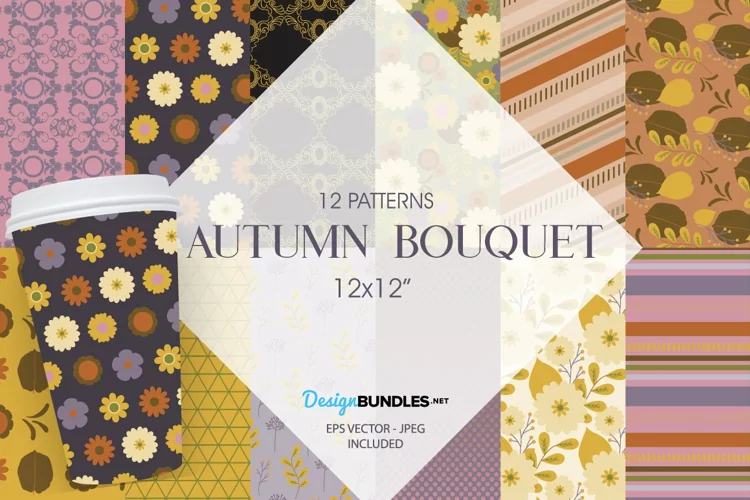 Autumn Bouquet Digital Papers, Autumn Bouquet Vector Pattern