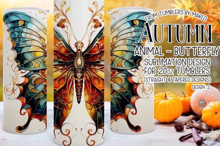 Autumn Tumbler Sublimation, Autumn Butterfly Tumbler, d2