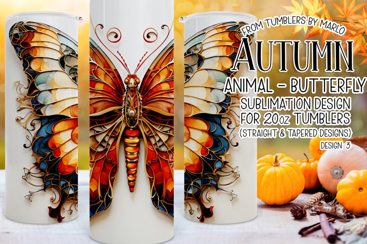 Autumn Tumbler Sublimation, Autumn Butterfly Tumbler, d3