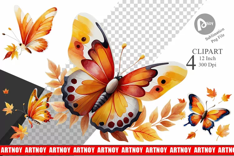 Autumn Butterfly Watercolor Clipart