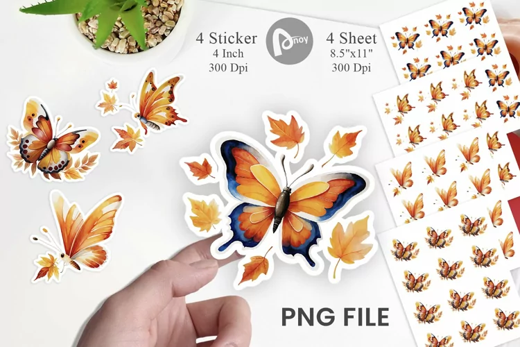 Autumn Butterfly Watercolor Sticker