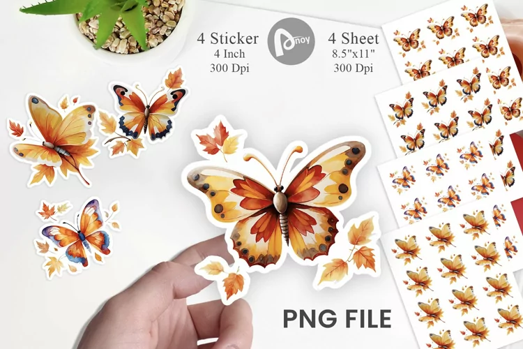 Autumn Butterfly Watercolor Sticker