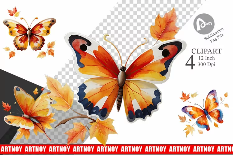 Autumn Butterfly Watercolor Clipart