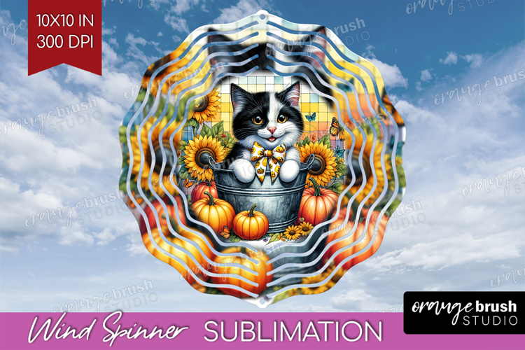 Cute Kitten Wind Spinner Sublimation PNG - Autumn Cat Round