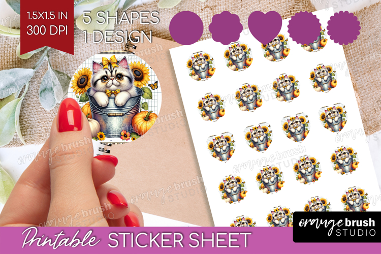 Cute Kitten Round Sticker - Autumn Cat Printable Sticker