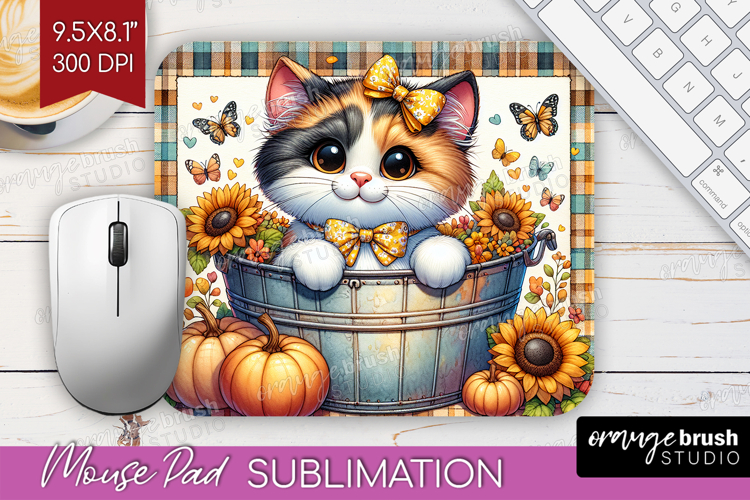 Cute Kitten Mouse Pad Sublimation - Autumn Cat Mousepad PNG