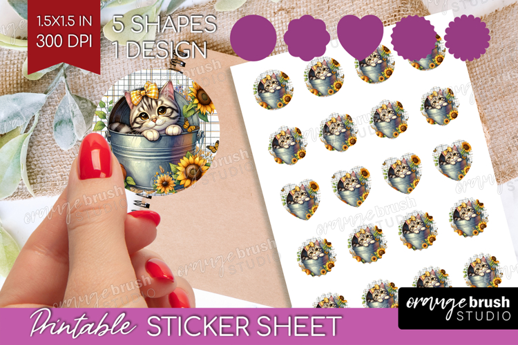Cute Kitten Round Sticker - Autumn Cat Printable Sticker