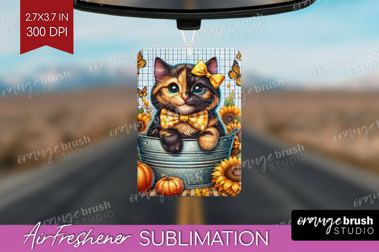 Cute Kitten Air Freshener PNG - Autumn Cat PNG Sublimation