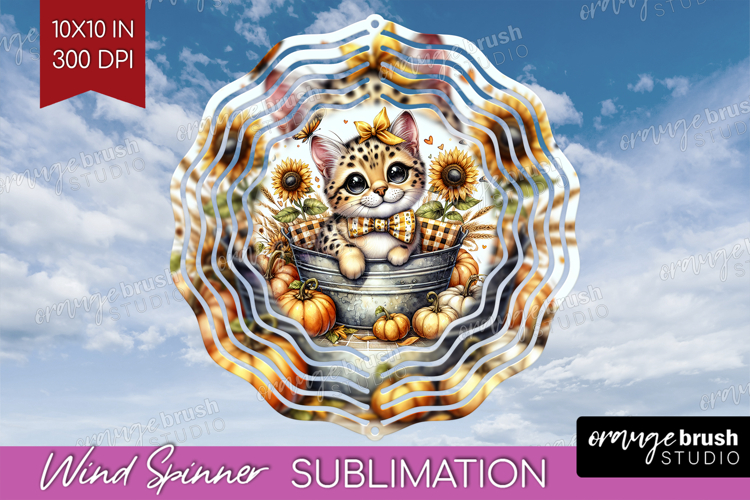 Cute Kitten Wind Spinner Sublimation PNG - Autumn Cat Round