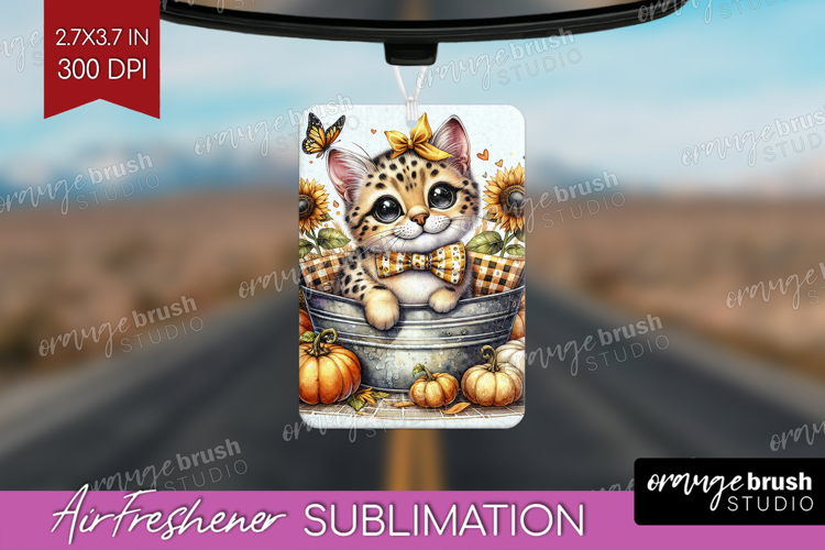 Cute Kitten Air Freshener PNG - Autumn Cat PNG Sublimation
