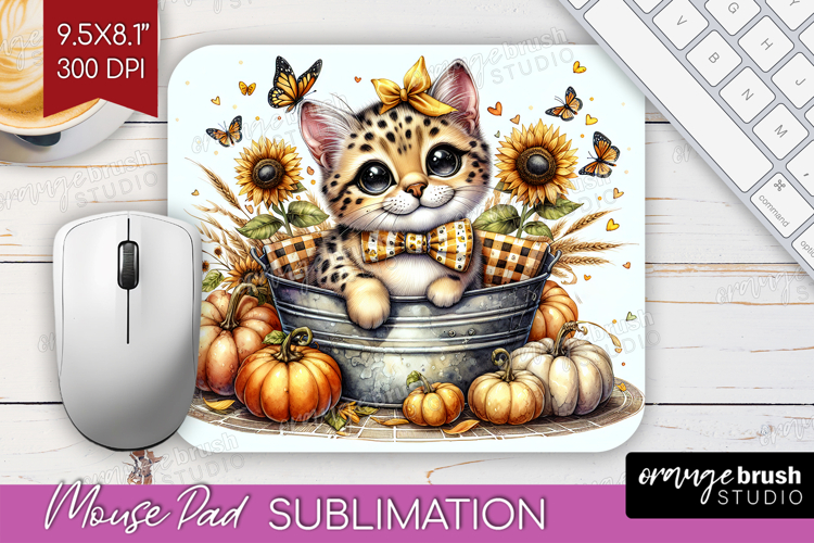Cute Kitten Mouse Pad Sublimation - Autumn Cat Mousepad PNG