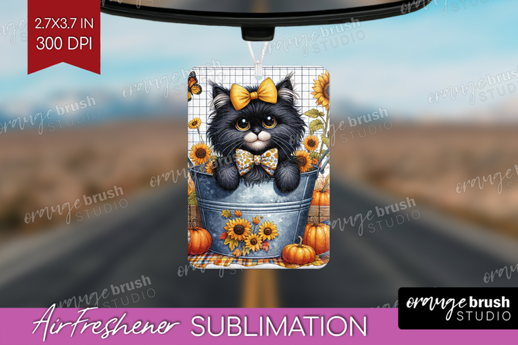 Cute Kitten Air Freshener PNG - Autumn Cat PNG Sublimation