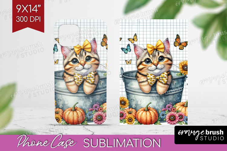 Cute Kitten Phone Case PNG - Autumn Cat Case PNG Sublimation