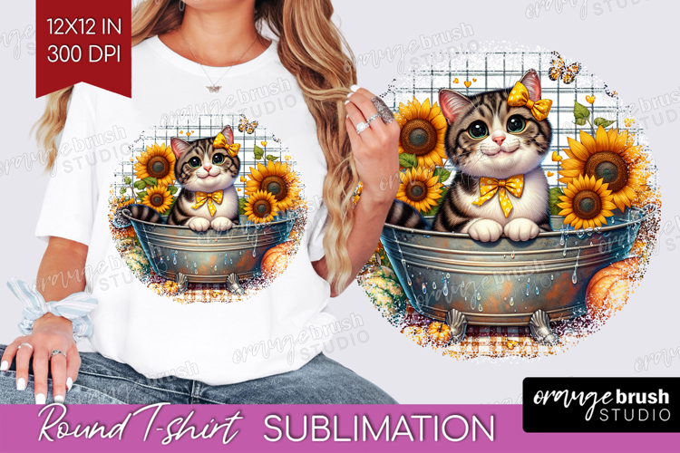 Cute Kitten Round Tshirt Background - Autumn Cat PNG