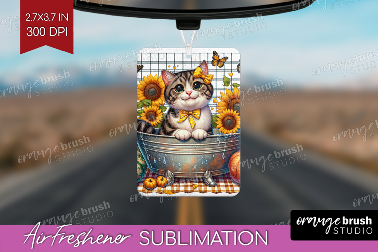 Cute Kitten Air Freshener PNG - Autumn Cat PNG Sublimation