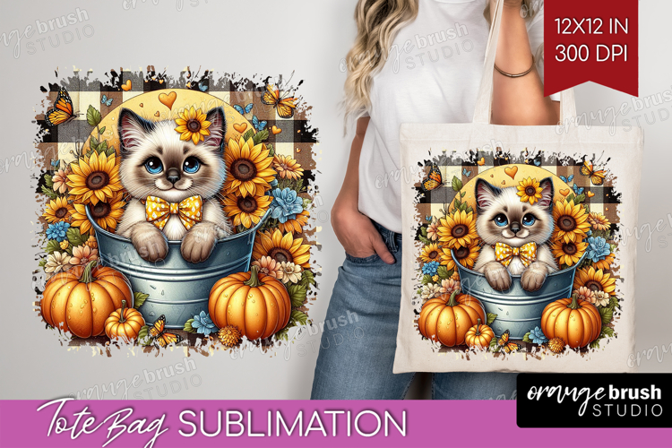 Cute Kitten Tote Bag - Autumn Cat Tote Bag PNG Sublimation