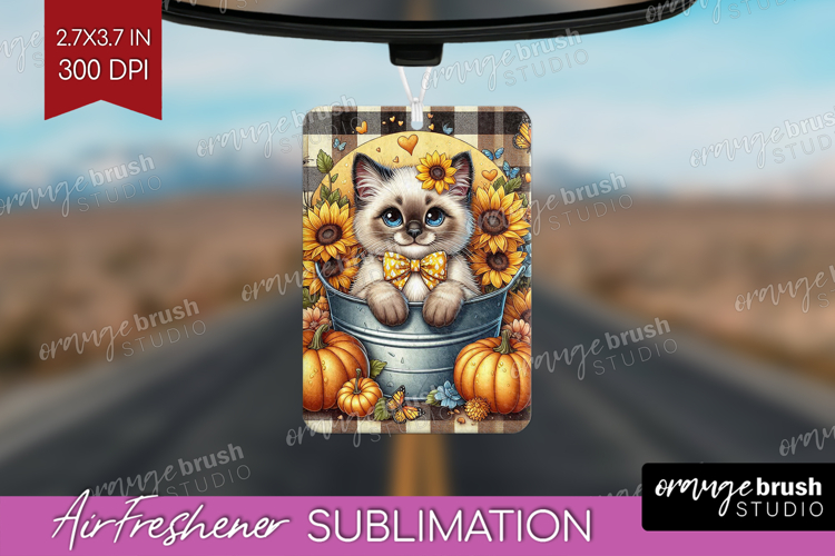 Cute Kitten Air Freshener PNG - Autumn Cat PNG Sublimation