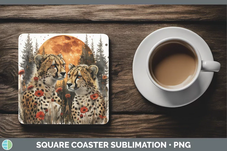 Autumn Cheetah Square Coaster Sublimation Coaster Designs