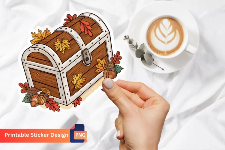 Autumn Chest Sticker, Harvest Sticker Art, Leaves Sticker