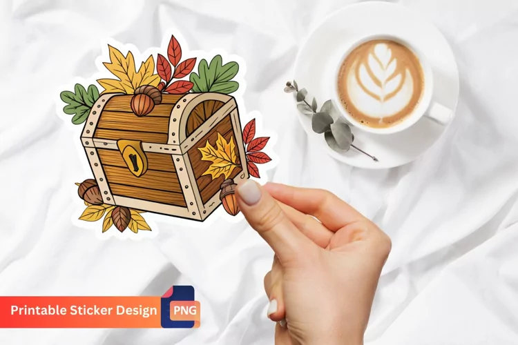 Autumn Chest Sticker, Harvest Sticker Art, Leaves Sticker
