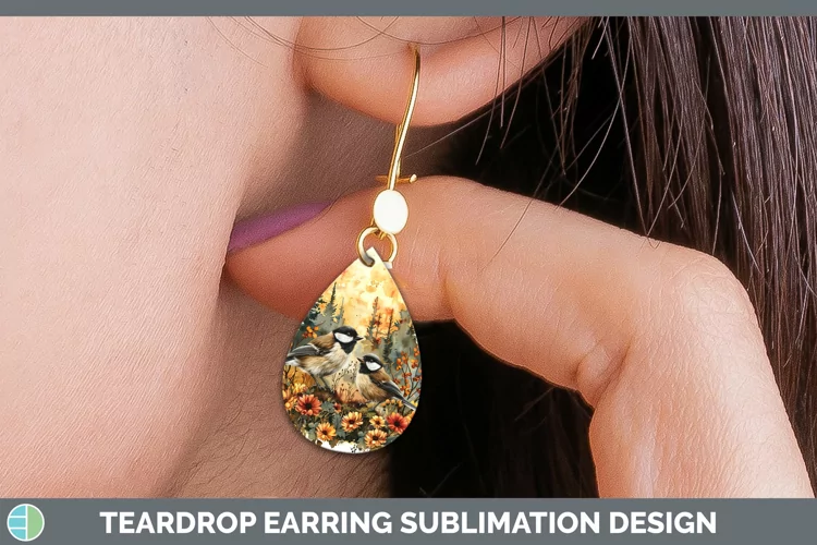 Autumn Chickadee Teardrop Earrings Sublimation Earrings Desi