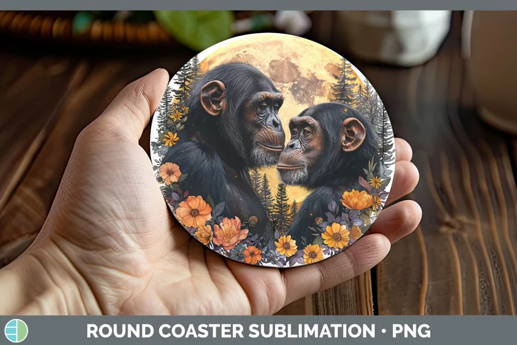 Autumn Chimpanzee Round Coaster Sublimation Coaster Designs