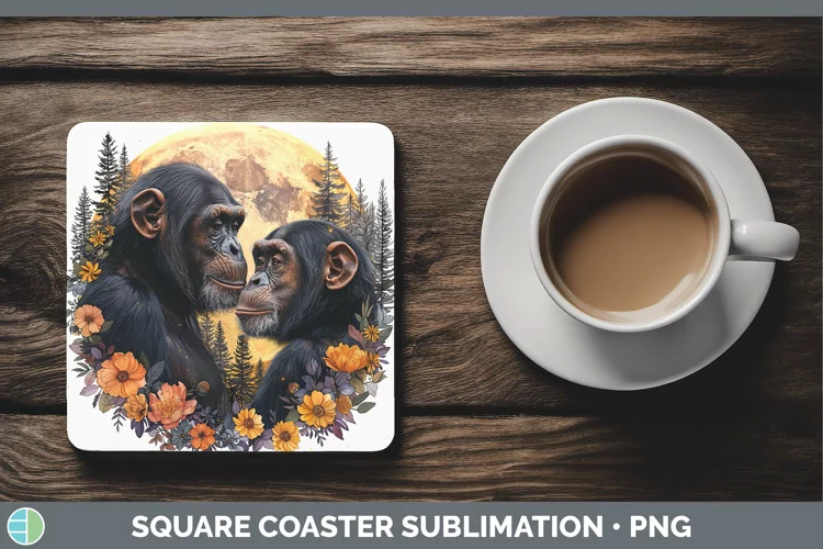 Autumn Chimpanzee Square Coaster Sublimation Coaster Designs