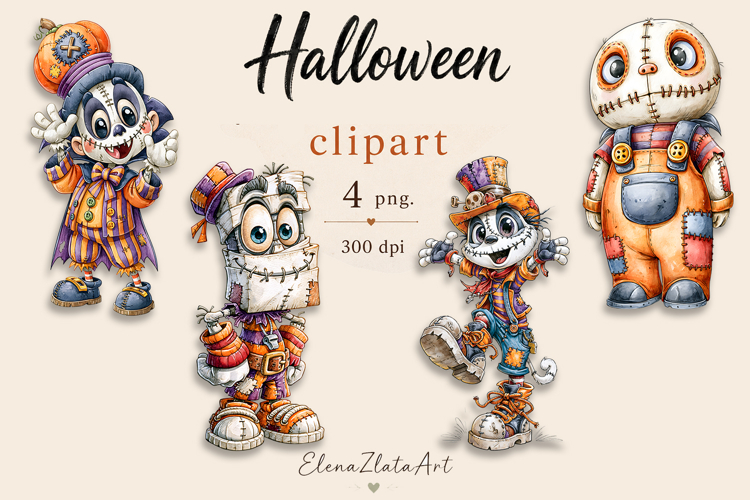 Halloween Doll Clipart PNG | Cute Patchwork Halloween