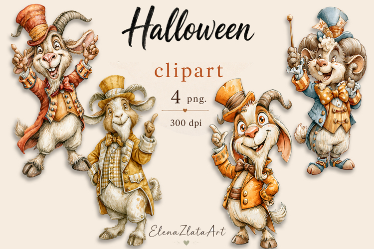 Halloween Goat Clipart PNG | Vintage Goat Characters