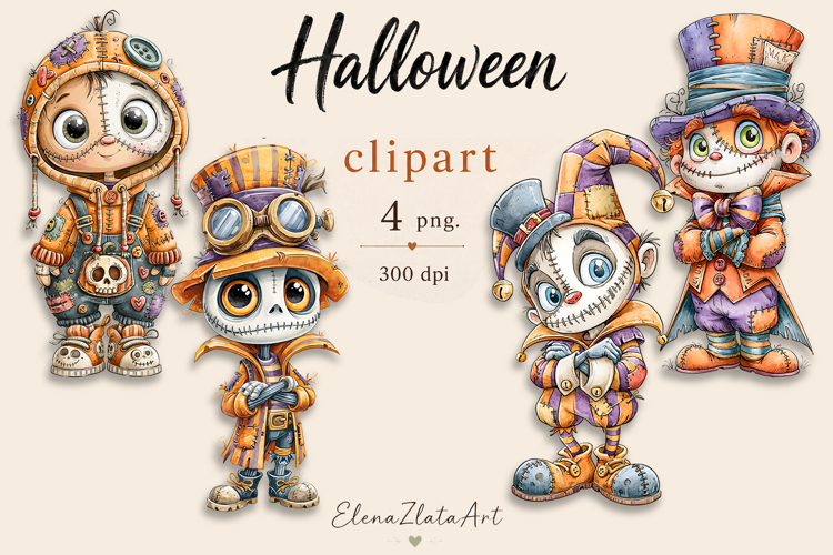 Halloween Doll Clipart PNG | Cute Patchwork Halloween