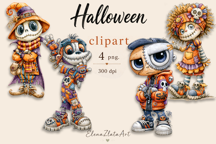 Halloween Doll Clipart PNG | Cute Patchwork Halloween