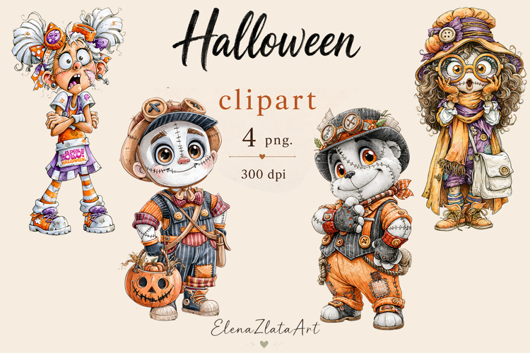 Halloween Doll Clipart PNG | Cute Patchwork Halloween
