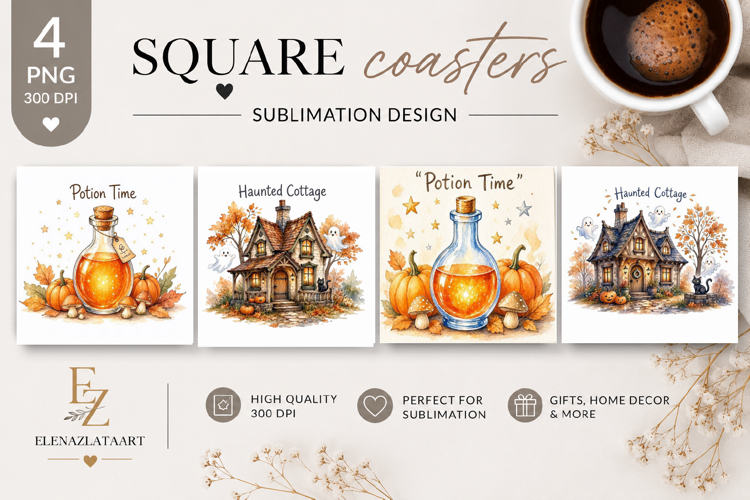 Autumn Pumpkin Square Coaster PNG | Fall Pumpkin Sublimation