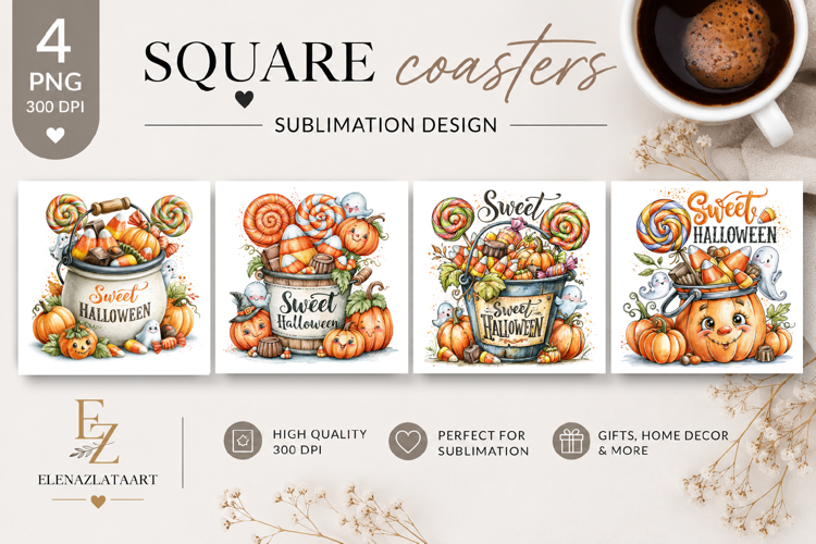 Pumpkin Spice Square Coaster PNG | Autumn Coffee