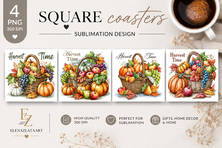 Autumn Pumpkin Square Coaster PNG | Fall Pumpkin Sublimation