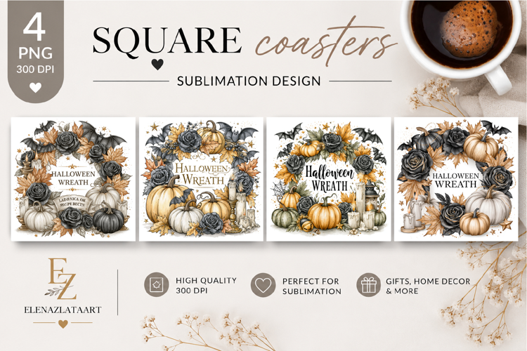 Cute Bat Halloween Square Coaster PNG| Fantasy Pumpkin
