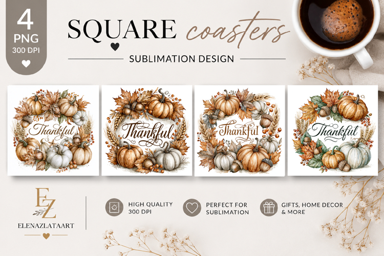 Autumn Bouquet Square Coaster PNG | Fall Floral Sublimation
