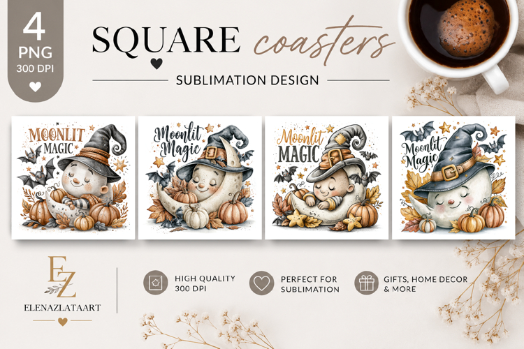 Cute Ghost Halloween Square Coaster PNG | Spooky Season