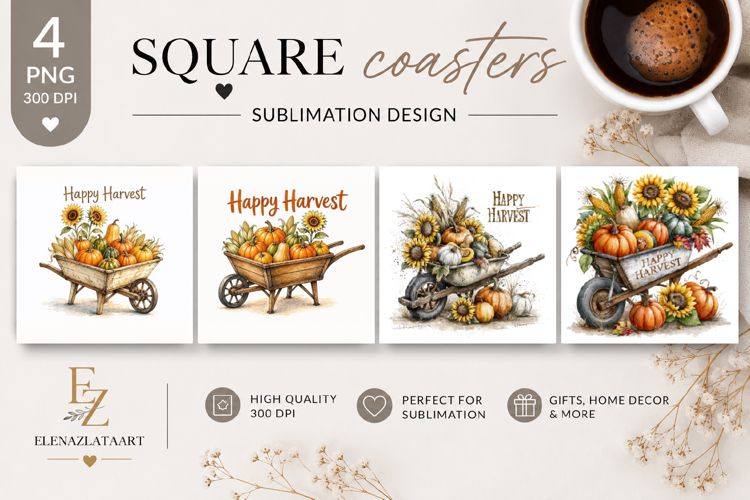Autumn Pumpkin Square Coaster PNG | Fall Pumpkin Sublimation