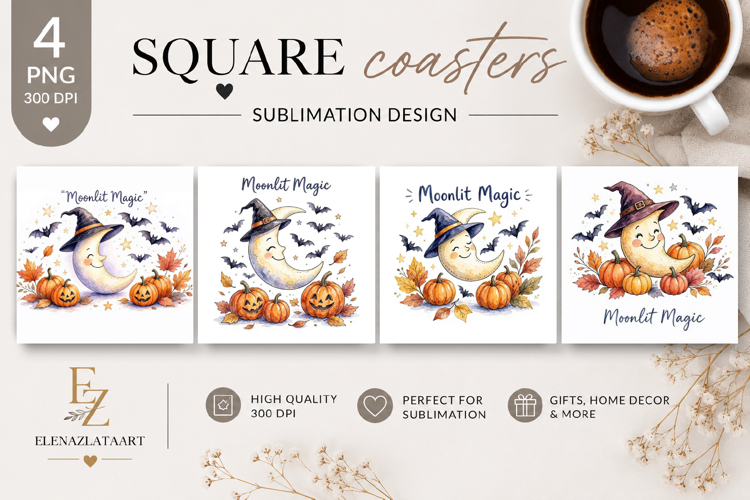 Cute Ghost Halloween Square Coaster PNG | Spooky Season