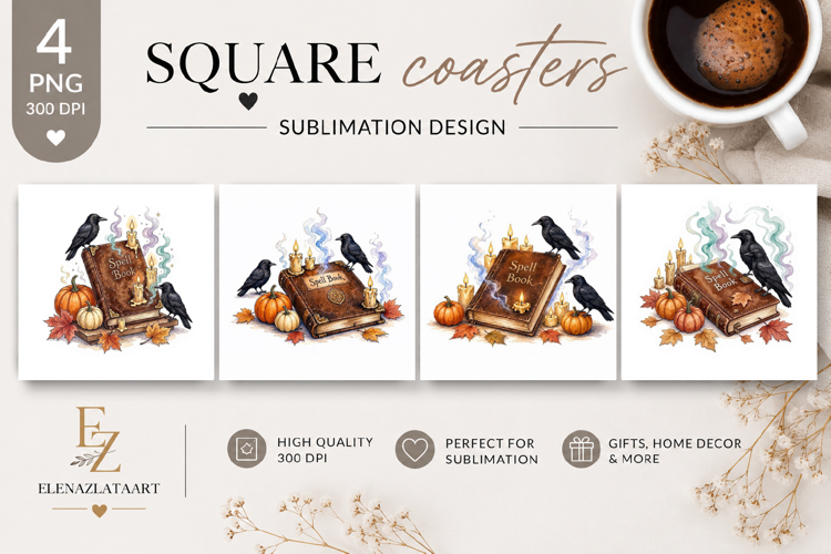 Autumn Antique Books Coaster PNG | Fantasy Pumpkin