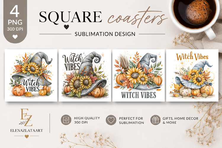 Autumn Bouquet Square Coaster PNG | Fall Floral Sublimation